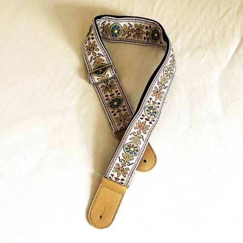 Ecru brown and blue embroidered hurdy-gurdy belt