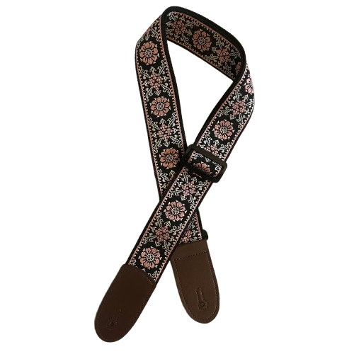 Ceinture pour vielle à roue brodée noire et rose