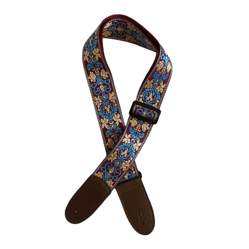 Ceinture pour vielle à roue brodée rouge et bleue